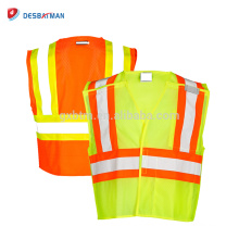Classe 2 de veste de sécurité de maille de séparation de 100% de polyester avec des bandes et des poches réfléchissantes de couleur de contraste